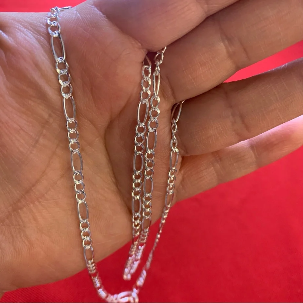 925 Sterling Silver Solid Men's Figaro‎ Chain Necklace Made In Mexico
